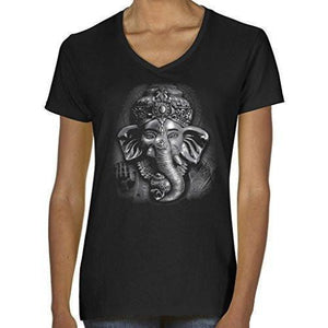 Ladies 3D Ganesha Vee Neck Tee - Yoga Clothing for You