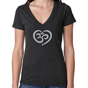 Womens Om Heart Deep V-neck Tee Shirt - Yoga Clothing for You - 2