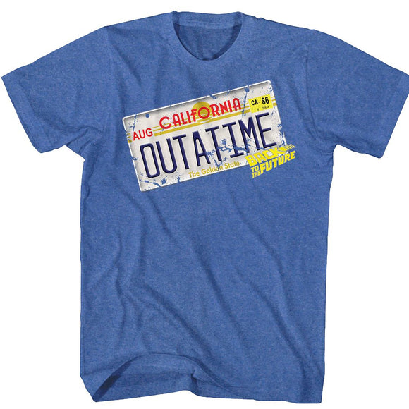 Back to the Future California OUTATIME License Royal Heather T-shirt - Yoga Clothing for You