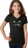 Girls Halloween T-shirt Black Cat V-Neck - Yoga Clothing for You