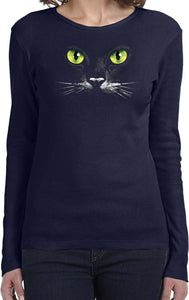 Ladies Halloween T-shirt Black Cat Long Sleeve - Yoga Clothing for You