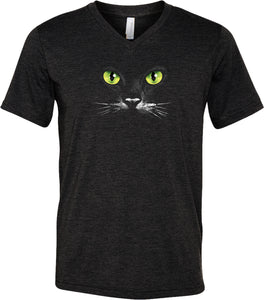 Halloween T-shirt Black Cat Tri Blend V-Neck - Yoga Clothing for You