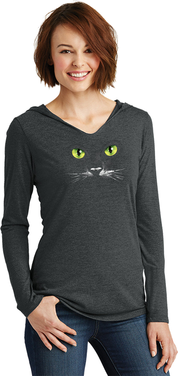 Ladies Halloween T-shirt Black Cat Tri Blend Hoodie - Yoga Clothing for You