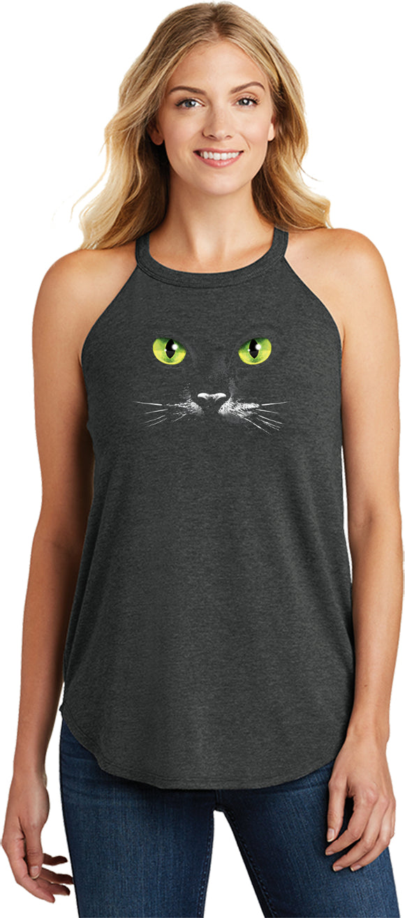 Ladies Halloween Tank Top Black Cat Tri Rocker Tanktop - Yoga Clothing for You