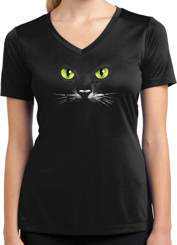 Ladies Halloween T-hirt Black Cat Moisture Wicking V-Neck - Yoga Clothing for You