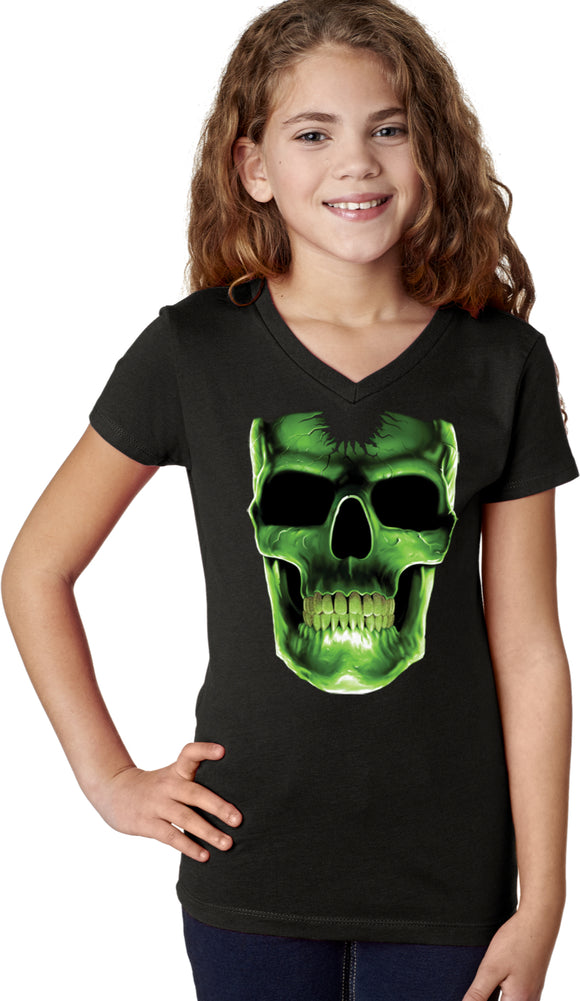 Girls Halloween T-shirt Glow Bones V-Neck - Yoga Clothing for You