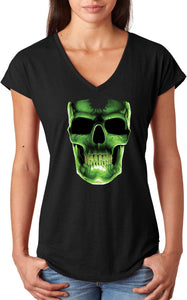 Ladies Halloween T-shirt Glow Bones Triblend V-Neck - Yoga Clothing for You