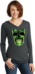Ladies Halloween T-shirt Glow Bones Tri Blend Hoodie - Yoga Clothing for You