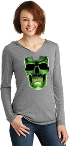 Ladies Halloween T-shirt Glow Bones Tri Blend Hoodie - Yoga Clothing for You