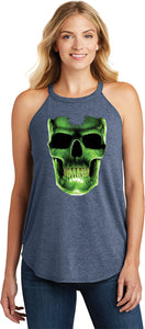 Ladies Halloween Tank Top Glow Bones Tri Rocker Tanktop - Yoga Clothing for You