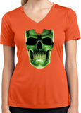 Ladies Halloween T-shirt Glow Bones Moisture Wicking V-Neck - Yoga Clothing for You