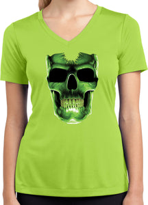 Ladies Halloween T-shirt Glow Bones Moisture Wicking V-Neck - Yoga Clothing for You
