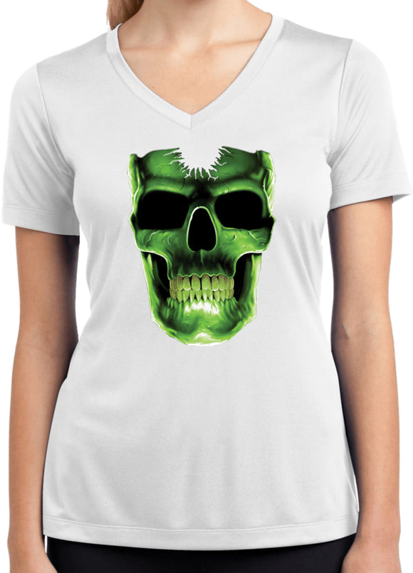 Ladies Halloween T-shirt Glow Bones Moisture Wicking V-Neck - Yoga Clothing for You