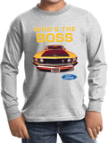 Kids Ford Mustang T-shirt Whos the Boss Youth Long Sleeve - Yoga Clothing for You