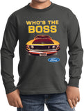 Kids Ford Mustang T-shirt Whos the Boss Youth Long Sleeve - Yoga Clothing for You