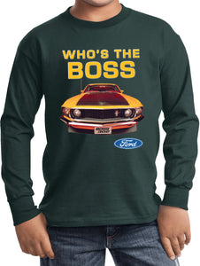 Kids Ford Mustang T-shirt Whos the Boss Youth Long Sleeve - Yoga Clothing for You