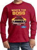 Kids Ford Mustang T-shirt Whos the Boss Youth Long Sleeve - Yoga Clothing for You