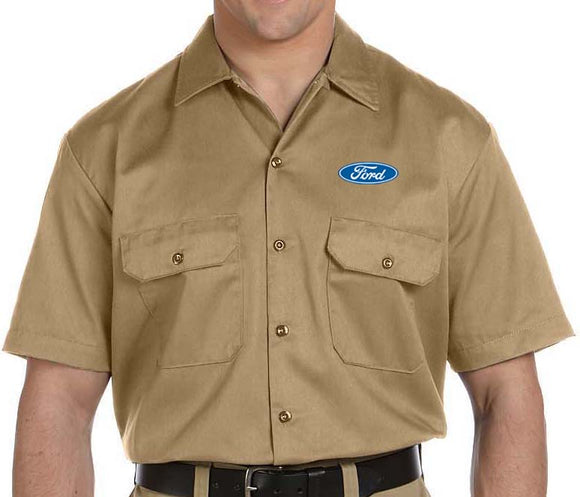 David Carey Inc. Men's Mechanic Style Button-Up Shirt – Gray/Black With Ford Performance Emblem