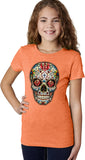 Girls Halloween T-shirt Sugar Skull with Roses - Yoga Clothing for You