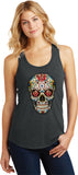 Ladies Halloween Tank Top Sugar Skull with Roses Racerback - Yoga Clothing for You