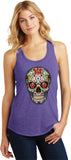 Ladies Halloween Tank Top Sugar Skull with Roses Racerback - Yoga Clothing for You