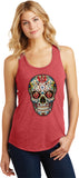 Ladies Halloween Tank Top Sugar Skull with Roses Racerback - Yoga Clothing for You
