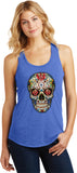 Ladies Halloween Tank Top Sugar Skull with Roses Racerback - Yoga Clothing for You