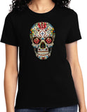 Ladies Halloween T-shirt Sugar Skull with Roses - Yoga Clothing for You