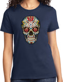 Ladies Halloween T-shirt Sugar Skull with Roses - Yoga Clothing for You