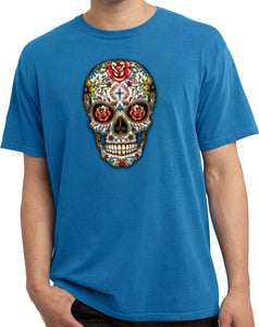Halloween T-shirt Sugar Skull with Roses Pigment Dyed Tee - Yoga Clothing for You