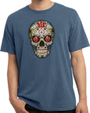 Halloween T-shirt Sugar Skull with Roses Pigment Dyed Tee - Yoga Clothing for You