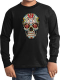 Kids Halloween T-shirt Sugar Skull with Roses Youth Long Sleeve - Yoga Clothing for You