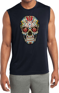Halloween T-shirt Sugar Skull with Roses Sleeveless Competitor Tee - Yoga Clothing for You