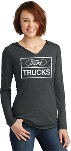Distressed Ford Trucks Ladies Tri Blend Hoodie - Yoga Clothing for You