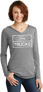 Distressed Ford Trucks Ladies Tri Blend Hoodie - Yoga Clothing for You