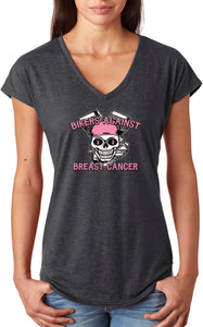 Bikers Against Breast Cancer Ladies Triblend V-Neck Shirt - Yoga Clothing for You