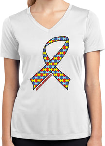 Ladies Autism Ribbon T-shirt Moisture Wicking V-Neck - Yoga Clothing for You