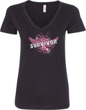 Ladies Breast Cancer T-shirt Survivor Wings V-Neck - Yoga Clothing for You