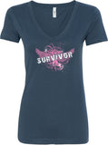 Ladies Breast Cancer T-shirt Survivor Wings V-Neck - Yoga Clothing for You
