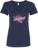 Ladies Breast Cancer T-shirt Survivor Wings V-Neck - Yoga Clothing for You