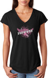 Ladies Breast Cancer T-shirt Survivor Wings Triblend V-Neck - Yoga Clothing for You