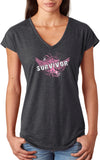 Ladies Breast Cancer T-shirt Survivor Wings Triblend V-Neck - Yoga Clothing for You