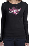 Ladies Breast Cancer T-shirt Survivor Wings Long Sleeve - Yoga Clothing for You