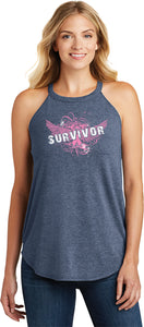 Ladies Breast Cancer Tank Top Survivor Wings Tri Rocker Tanktop - Yoga Clothing for You