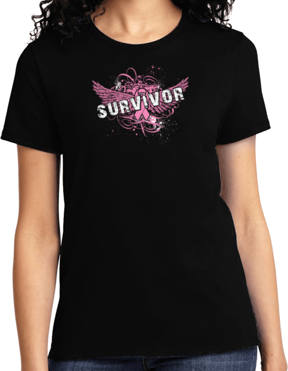 Ladies Breast Cancer T-shirt Survivor Wings Tee - Yoga Clothing for You