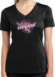 Ladies Breast Cancer T-shirt Survivor Wings Dry Wicking V-Neck - Yoga Clothing for You