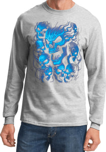 Screaming Blue Skulls Long Sleeve Shirt - Yoga Clothing for You
