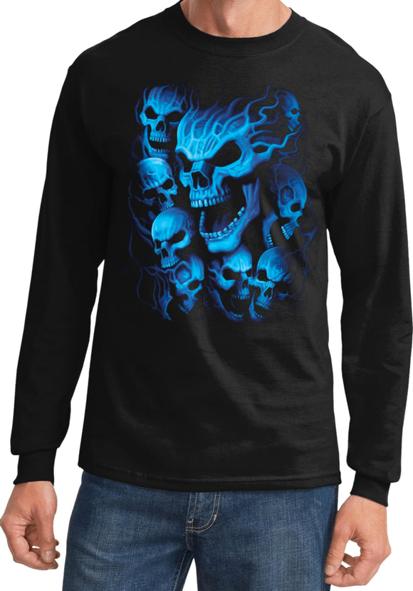 Screaming Blue Skulls Long Sleeve Shirt - Yoga Clothing for You