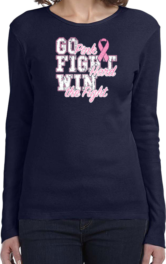 Ladies Breast Cancer T-shirt Go Fight Win Long Sleeve - Yoga Clothing for You
