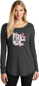 Ladies Breast Cancer T-shirt Go Fight Win Tri Blend Long Sleeve - Yoga Clothing for You